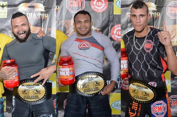 Os Campeões Julian Jabba, Fabiano Jacarezinho e Fernando Maricá
